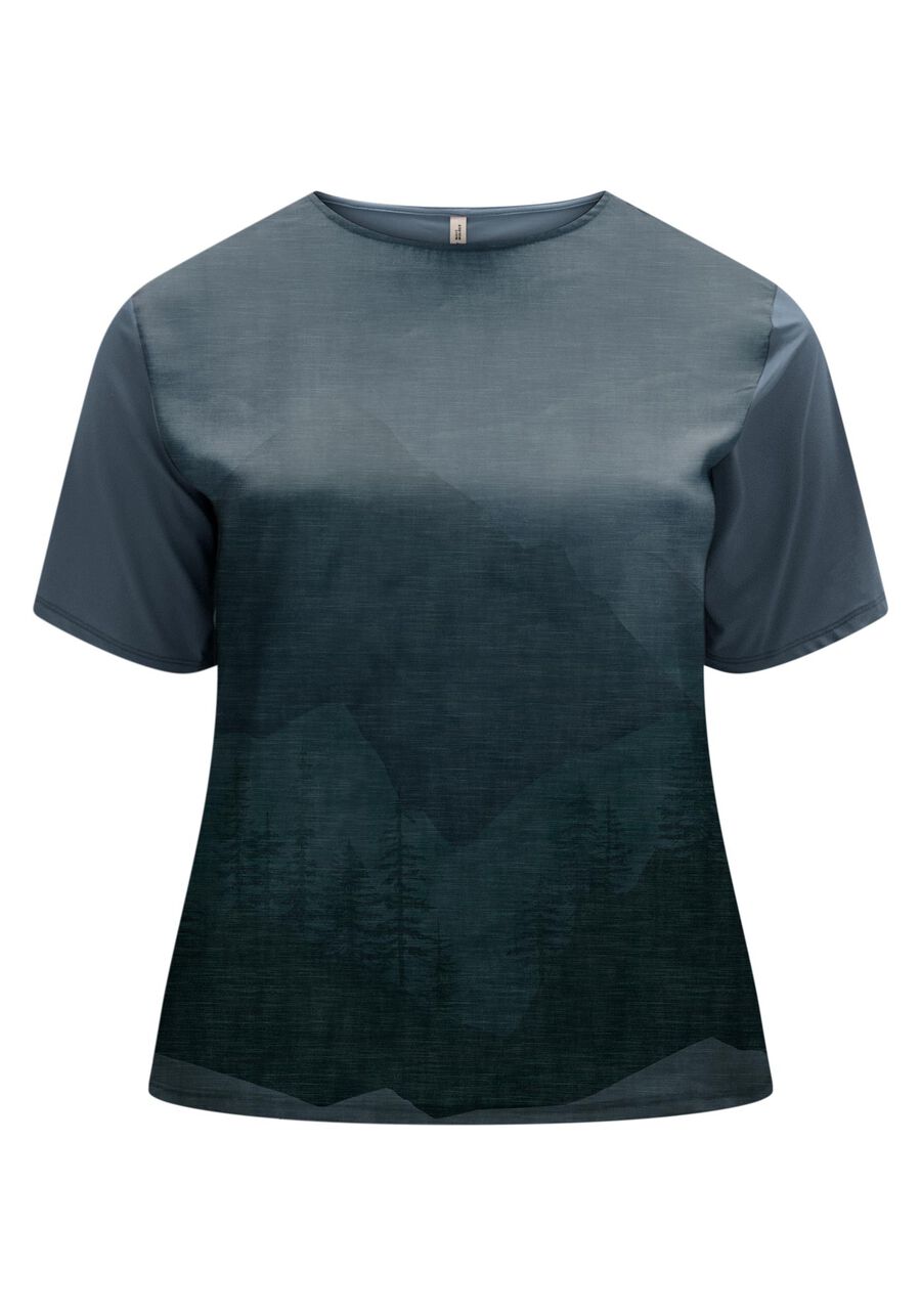 Blusa Plus Size Estampada De Mangas Curtas Com Gola Redonda, . Blusa Plus Size Estampada De Mangas Curtas Com Gola Redonda, , large.