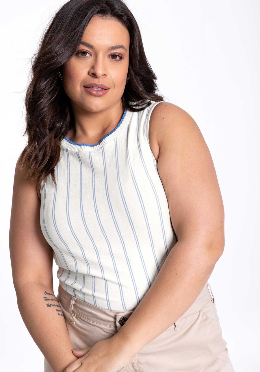 Regata Listrada Plus Size com Retilínea, . Regata Listrada Plus Size com Retilínea, , large.