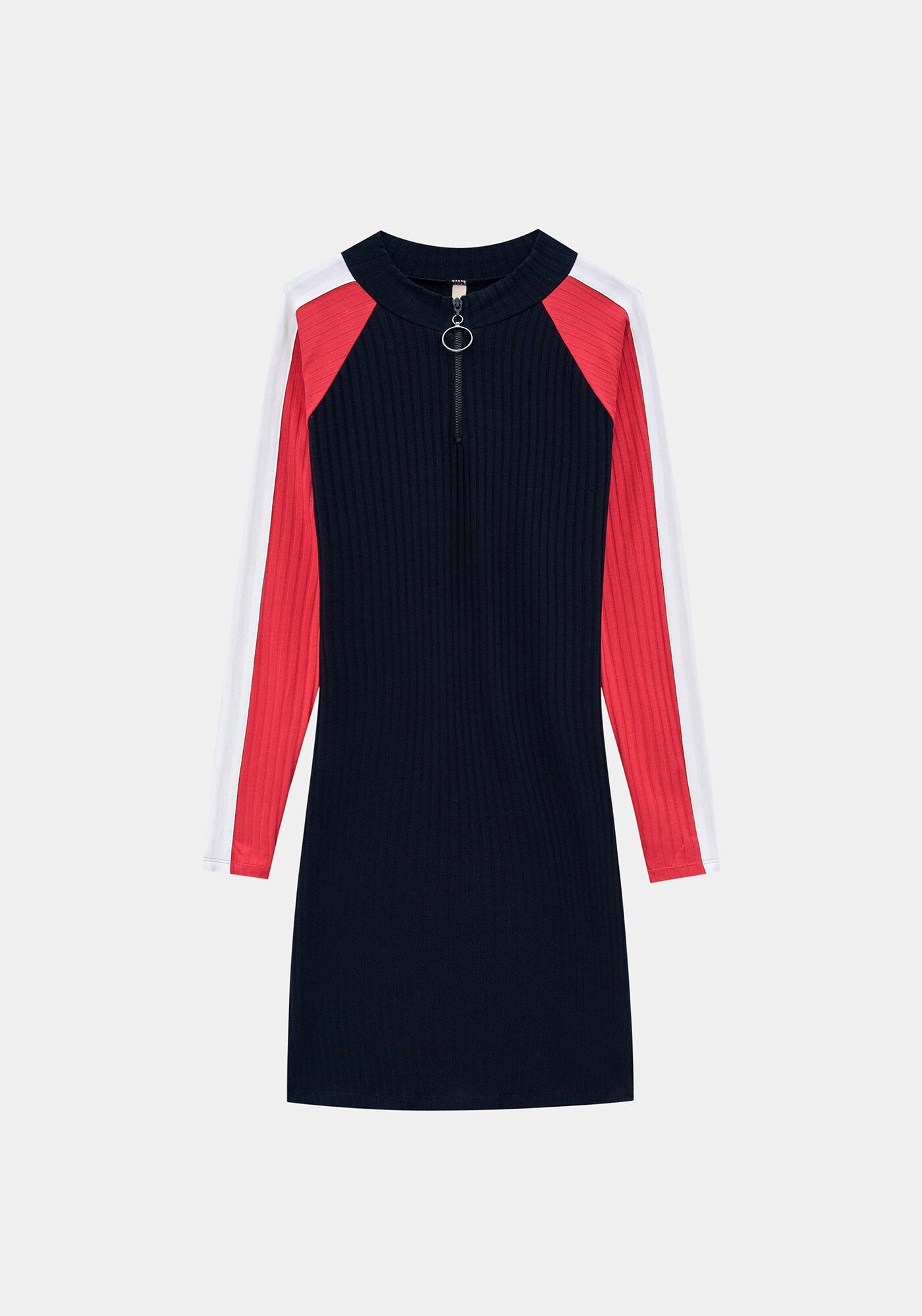 Vestido Manga Longa Recortes Z&iacute;per, PRETO REATIVO, large.