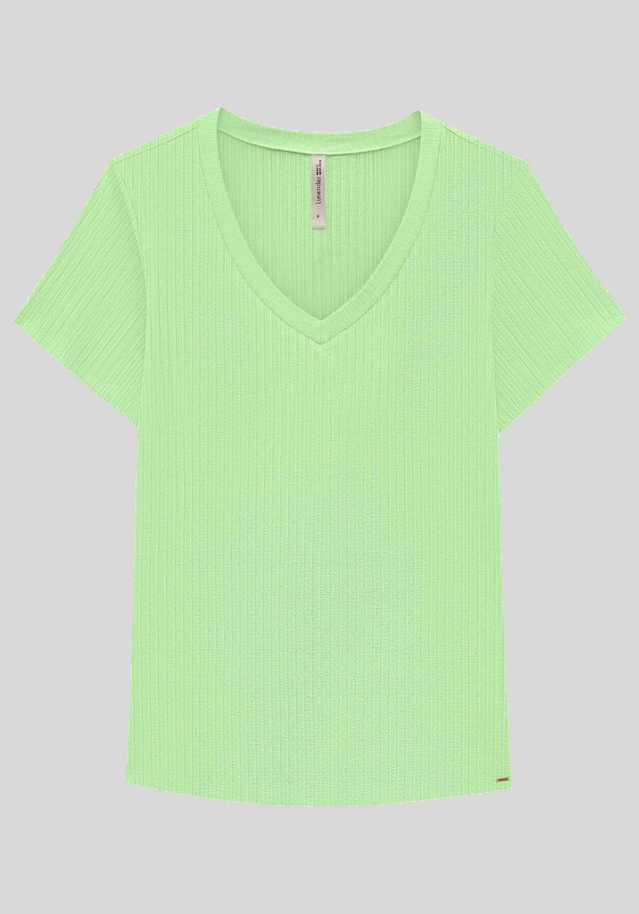 Blusa Básica Em Malha Canelada Com Mangas Curtas E Decote V, VERDE NANTUKO. Blusa Básica Em Malha Canelada Com Mangas Curtas E Decote V, VERDE NANTUKO, large.