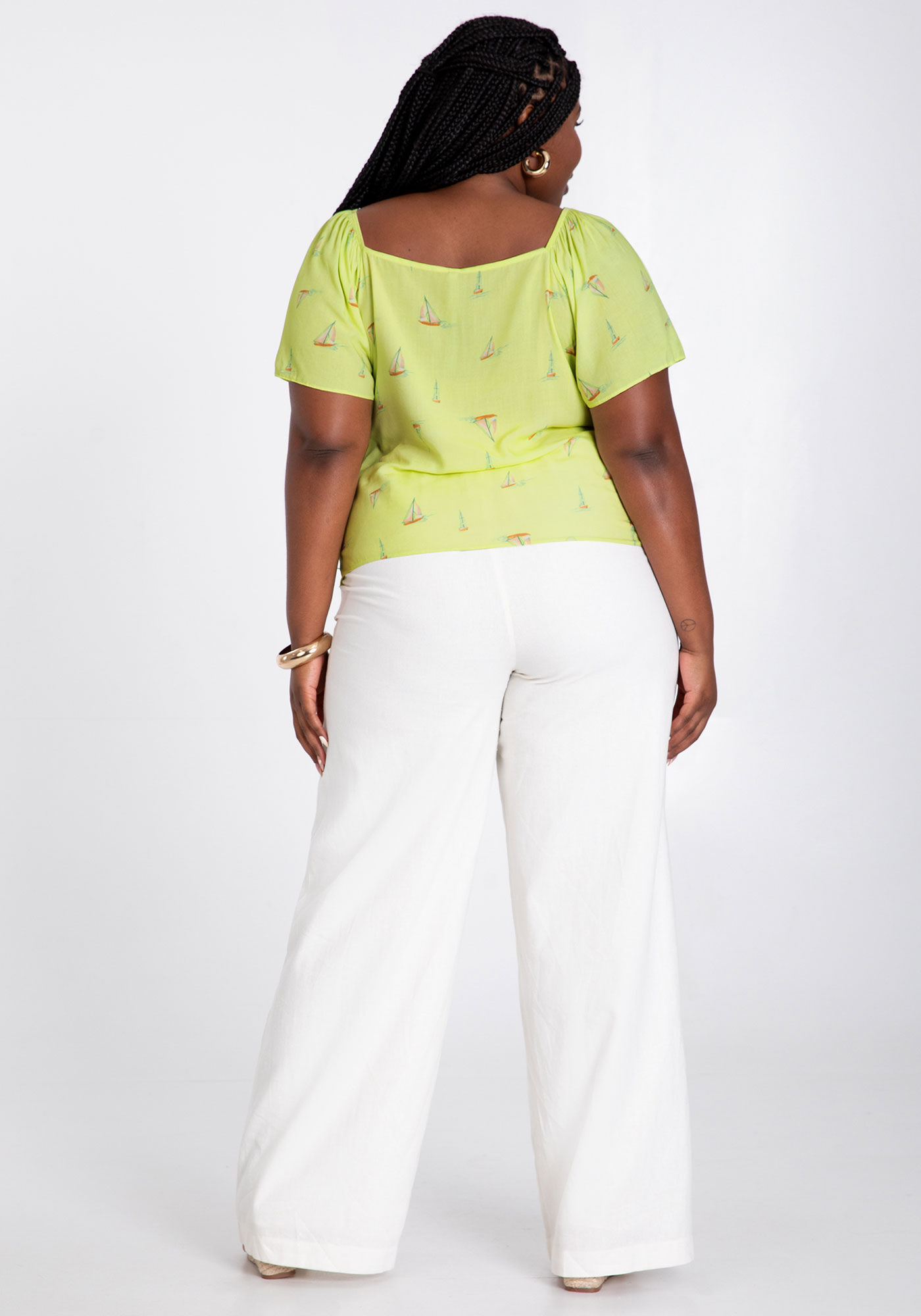 Blusa Plus Size Estampada com Amarra&ccedil;&atilde;o, VELEJAR VERDE, large.