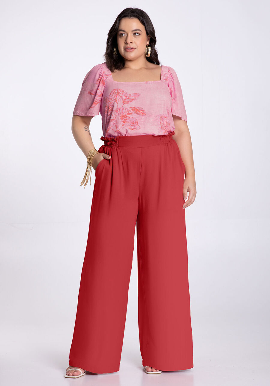 Blusa Plus Size em Viscose com Decote Quadrado, FLORIDA ROSA, large.