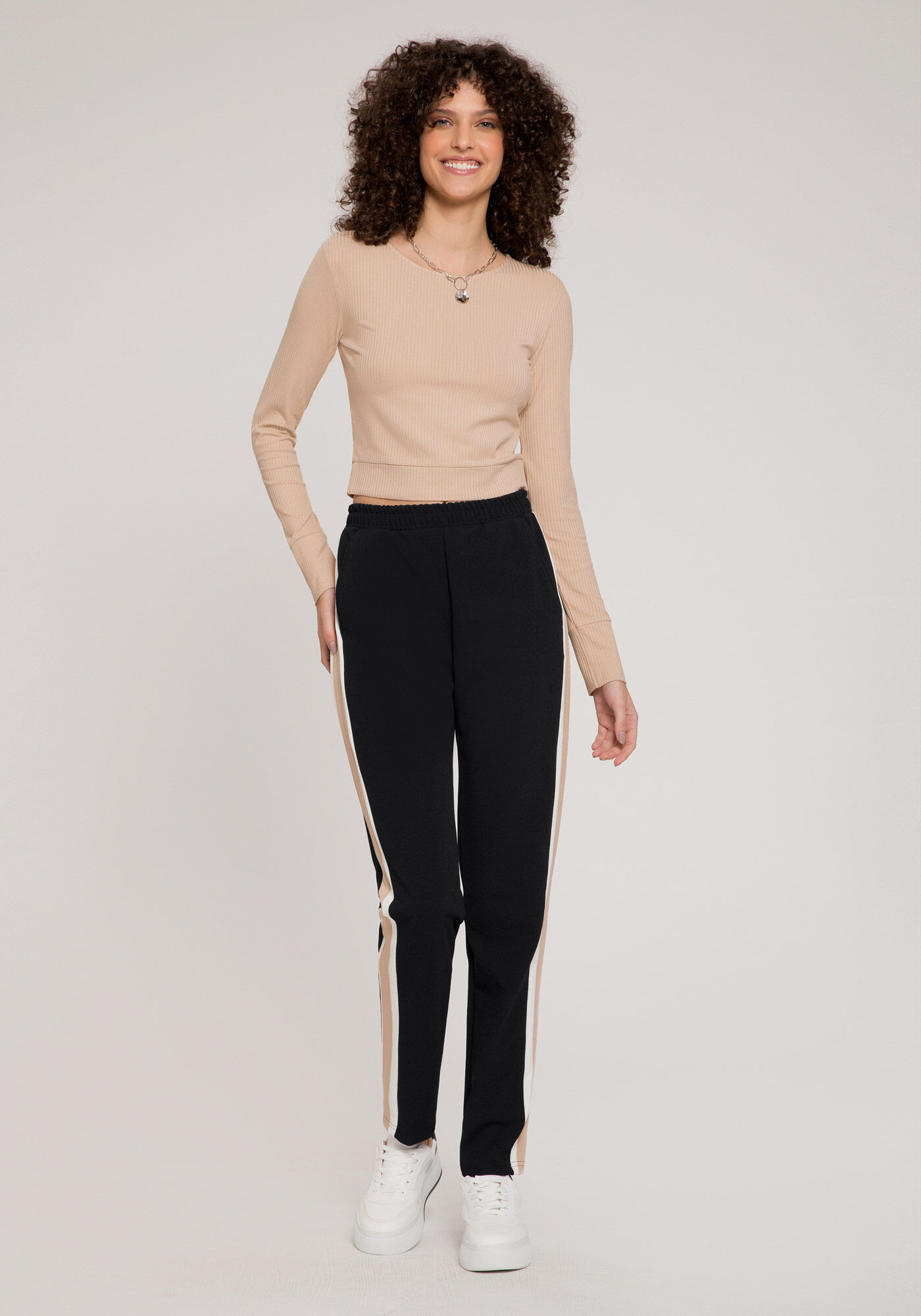 Blusa Manga Longa Canelada Cropped, , large.