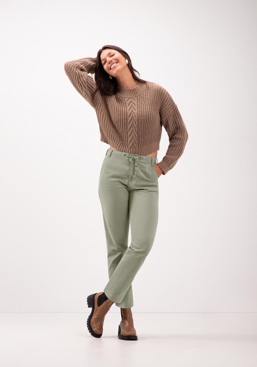 Blusão Curto De Tricô Com Gola Alta E Mangas Longas, VERDE. Blusão Curto De Tricô Com Gola Alta E Mangas Longas, VERDE, large.