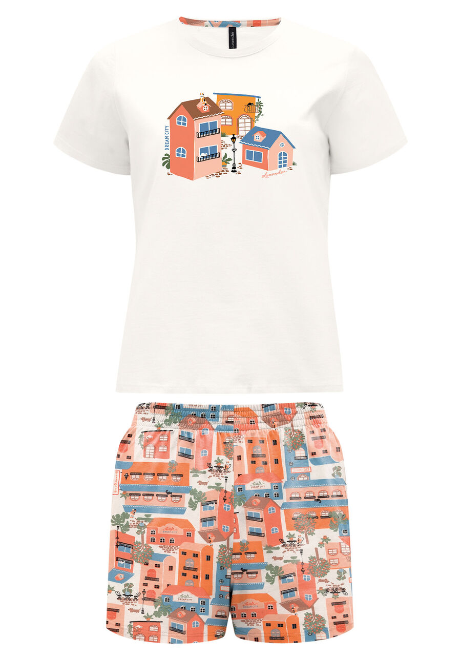 Pijama Em Meia Malha Penteada Com Blusa E Shorts Estampado, . Pijama Em Meia Malha Penteada Com Blusa E Shorts Estampado, , large.