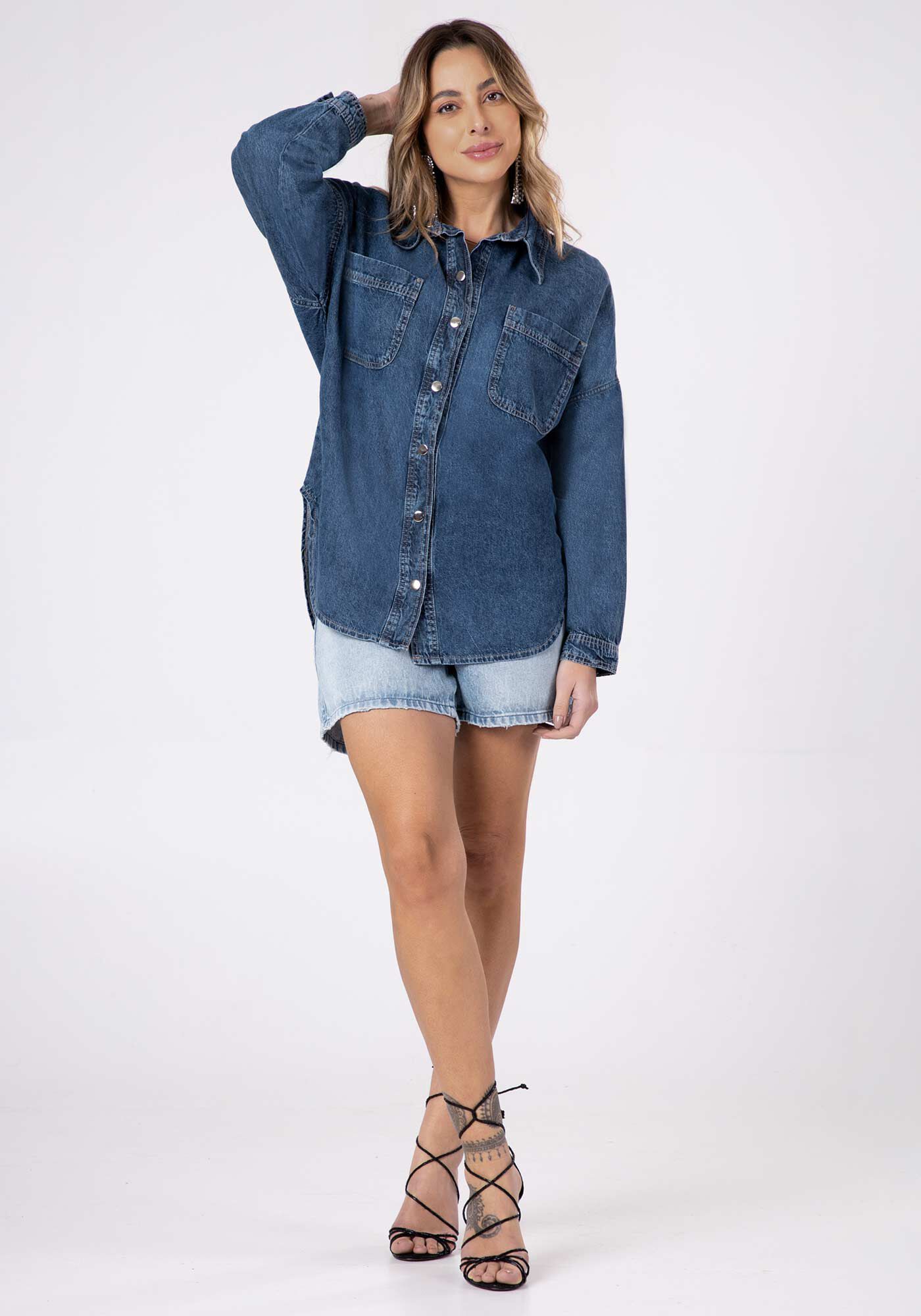 Blusa jeans manga longa online