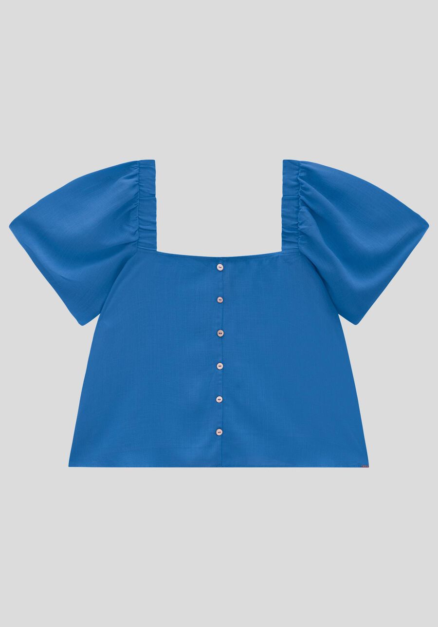 Blusa Plus Size com Botões e Decote Quadrado, AZUL CARBONO, large.