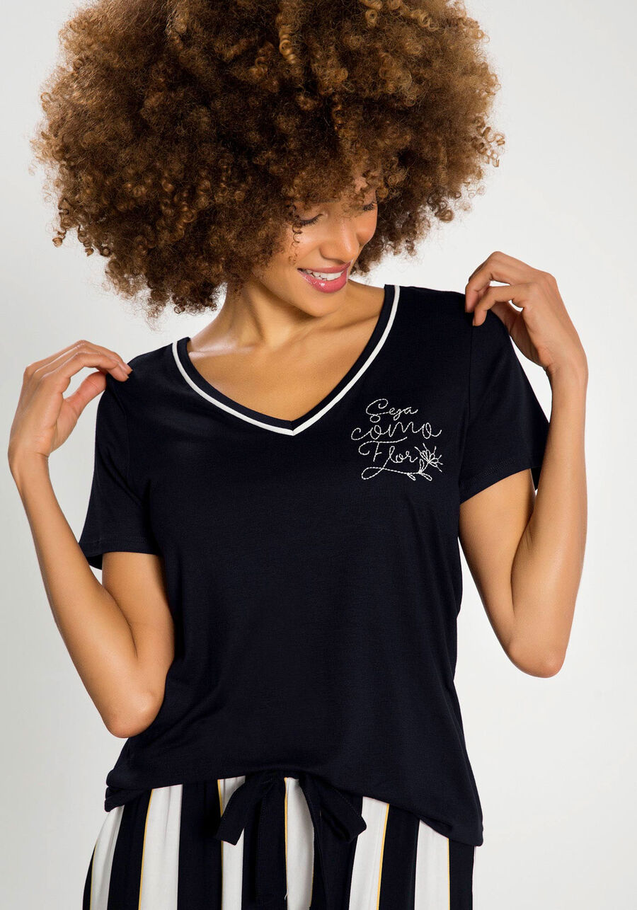 Pijama Estampado com T-shirt e Calça Viscose, . Pijama Estampado com T-shirt e Calça Viscose, , large.