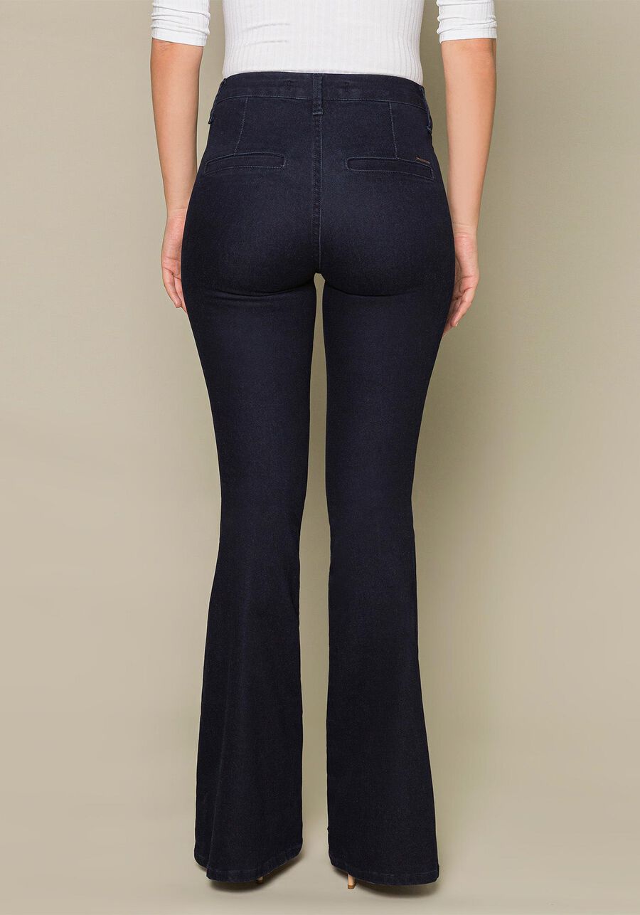 Calça Flare com Elastano, JEANS ESCURO. Calça Flare com Elastano, JEANS ESCURO, large.