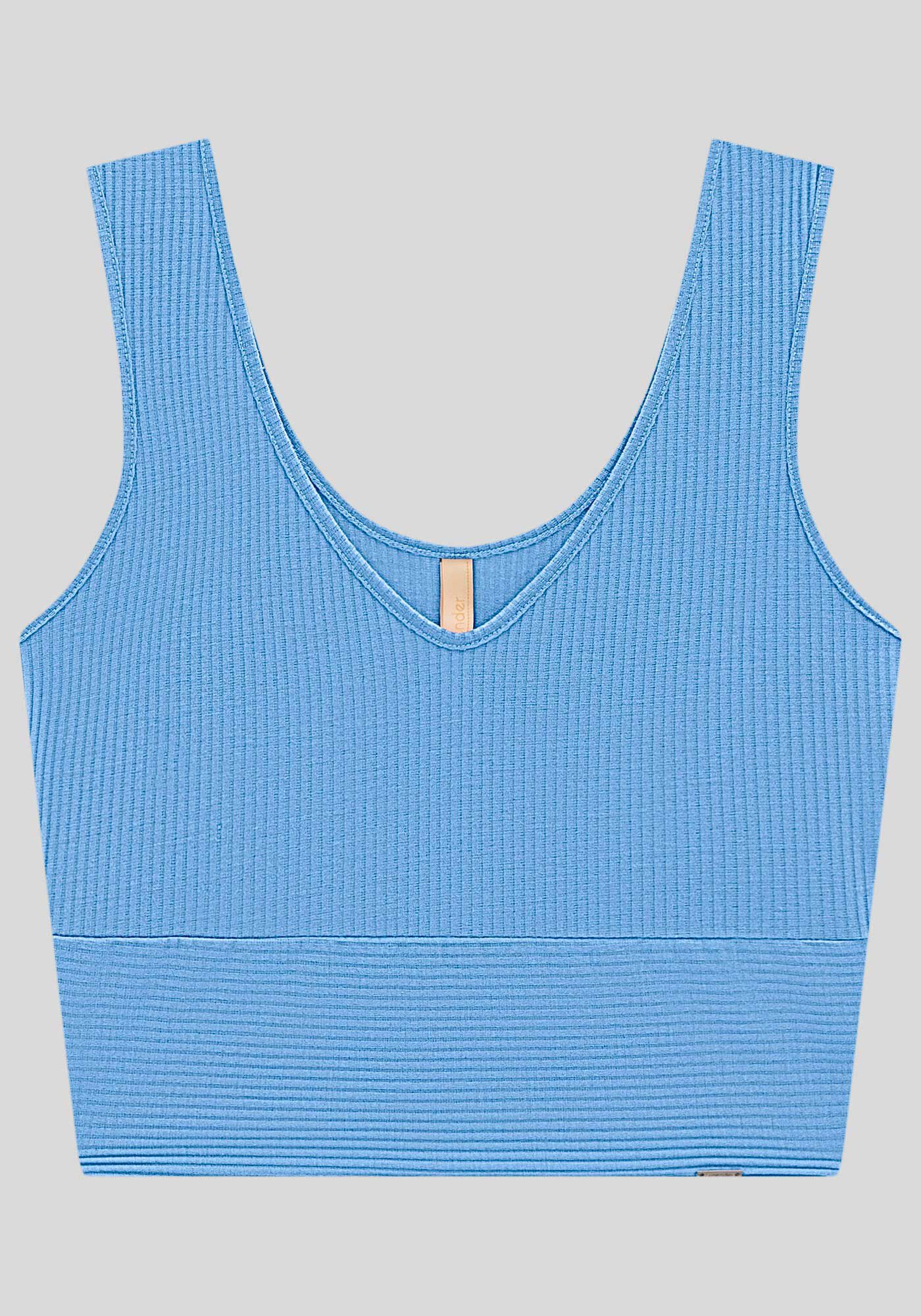 Regata Cropped Canelada com Decote V, , large.