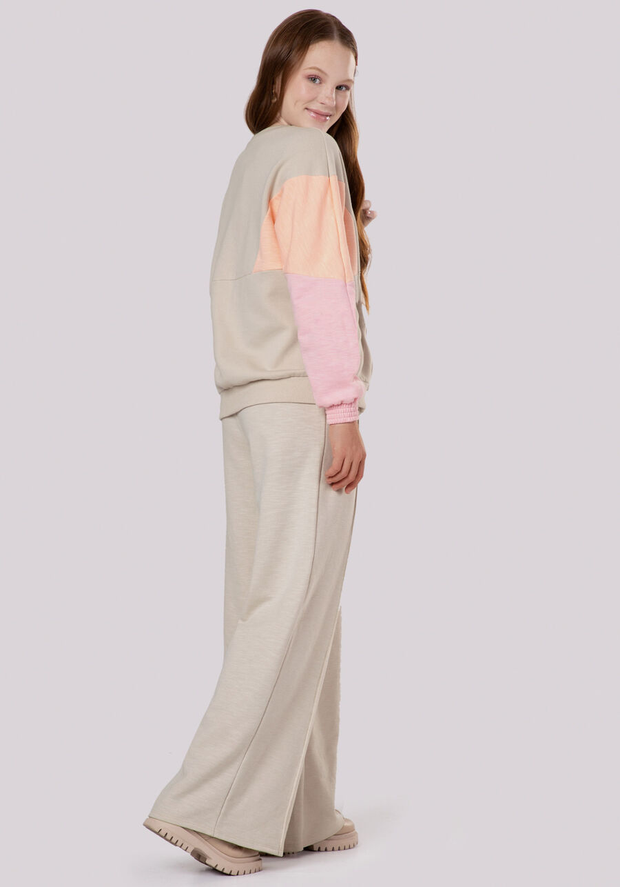 Blusão Juvenil em Moletom com Recortes, BEGE SYSTEM. Blusão Juvenil em Moletom com Recortes, BEGE SYSTEM, large.