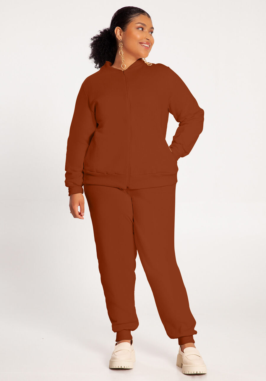 Jaqueta Plus Size Em Moletom Felpado De Algodão Com Zíper, . Jaqueta Plus Size Em Moletom Felpado De Algodão Com Zíper, , large.