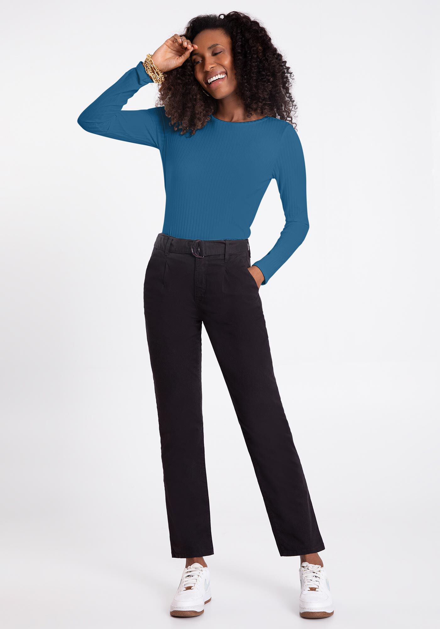 Blusa B&aacute;sica Canelada Manga Longa, , large.