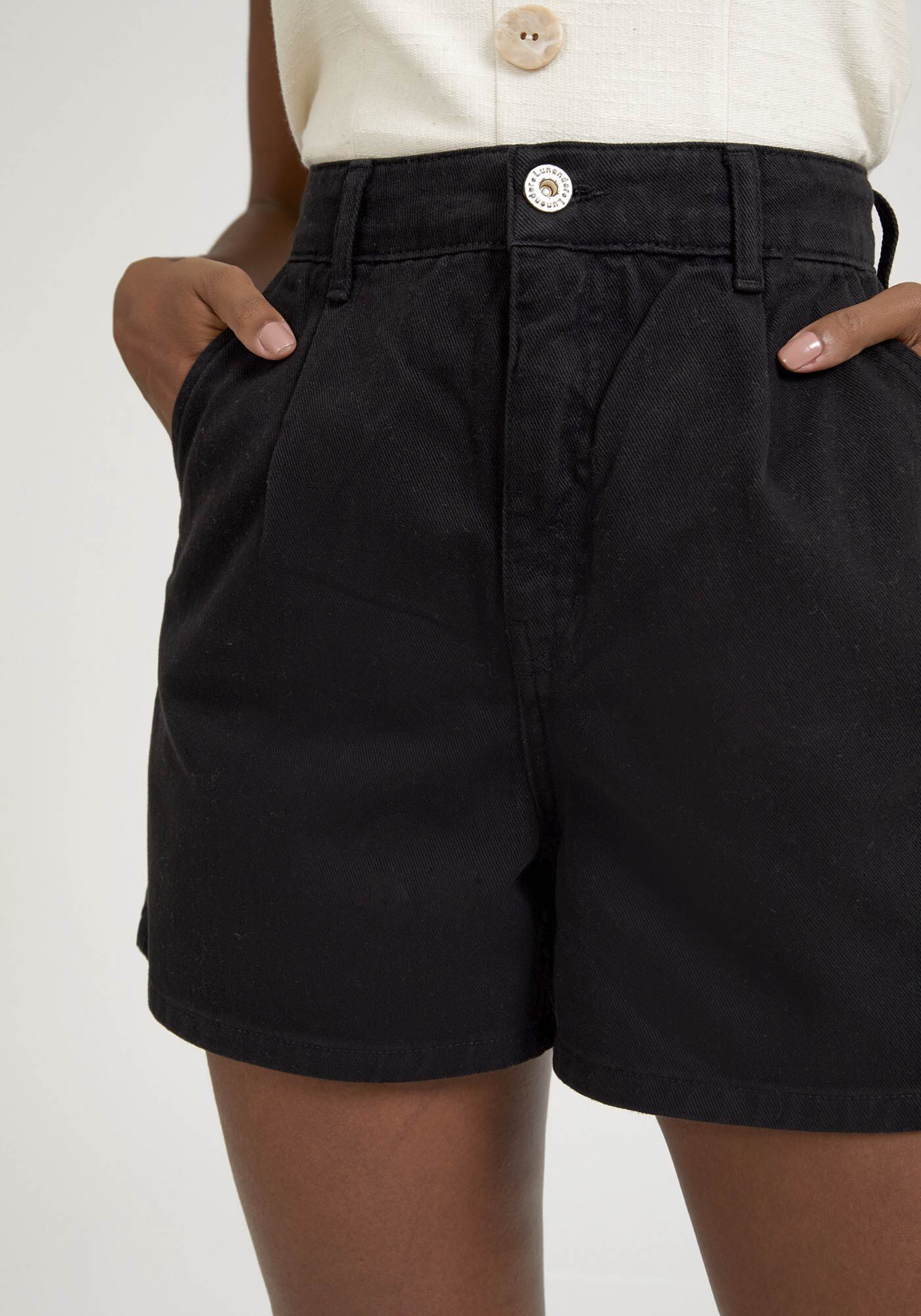 Shorts Sarja Mommy com Cintura Alta, PRETO REATIVO, large.