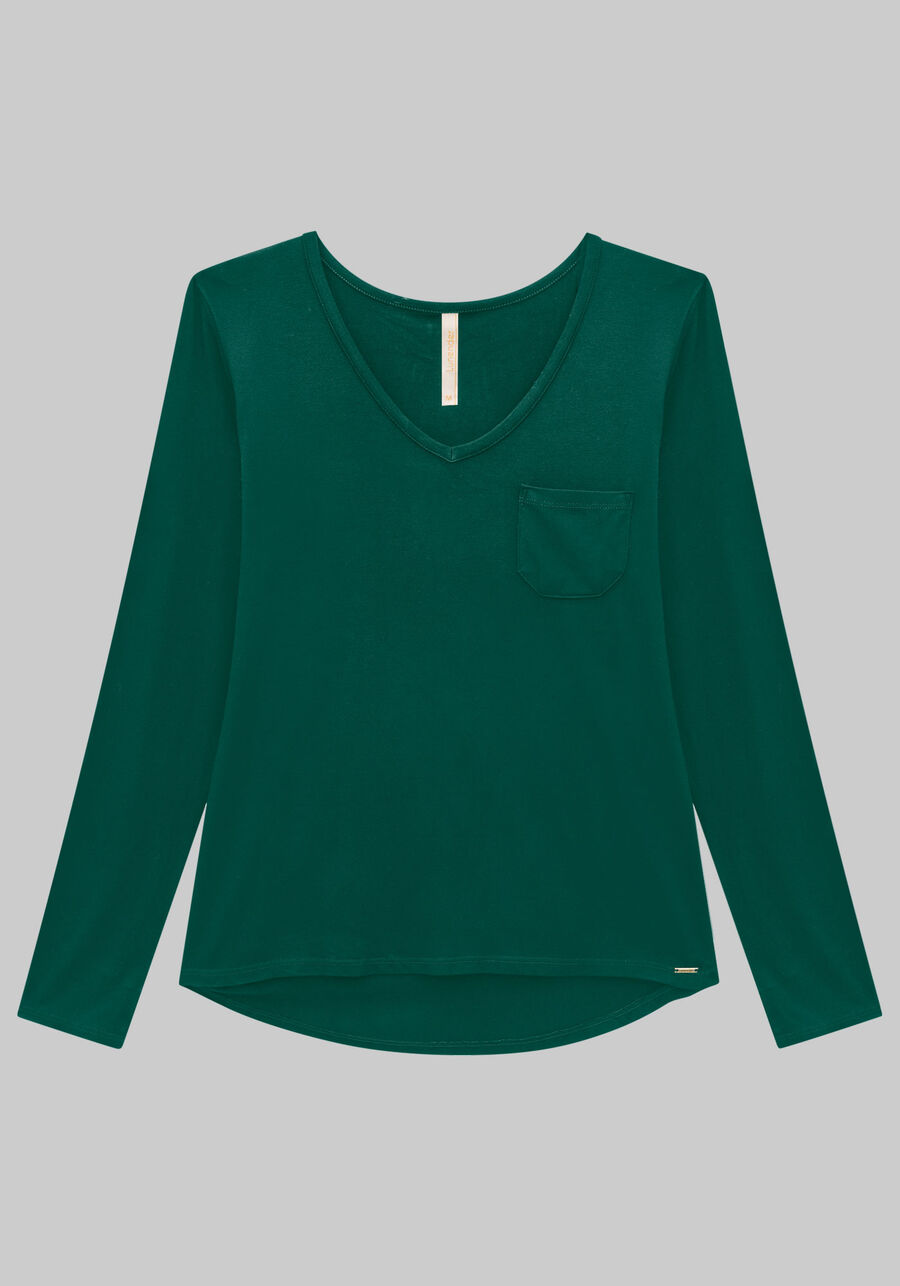 Blusa Manga Longa Básica com Bolso, VERDE HARBOUR. Blusa Manga Longa Básica com Bolso, VERDE HARBOUR, large.