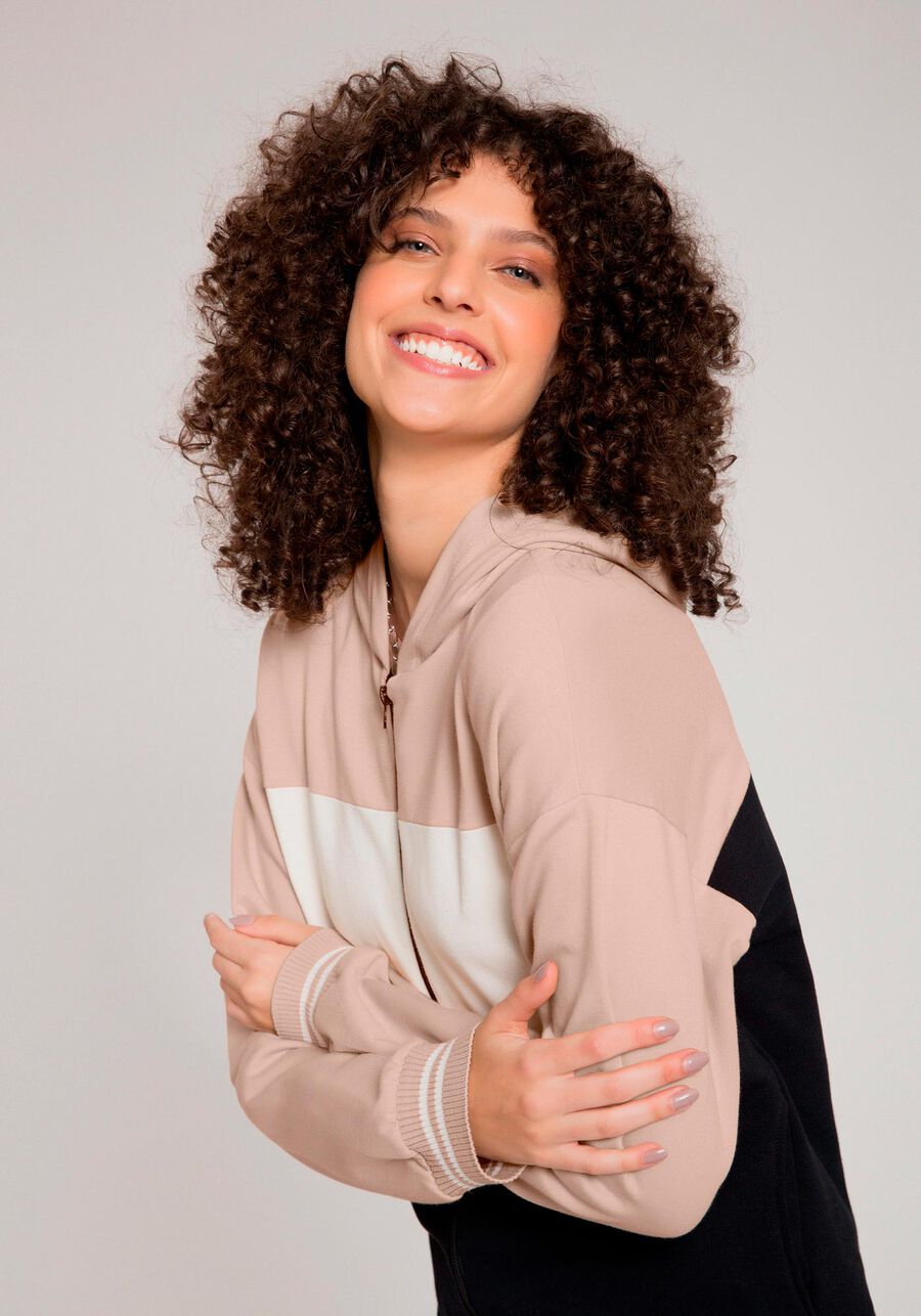 Jaqueta Ampla em Molecotton com Capuz, BEGE ZUCCA. Jaqueta Ampla em Molecotton com Capuz, BEGE ZUCCA, large.