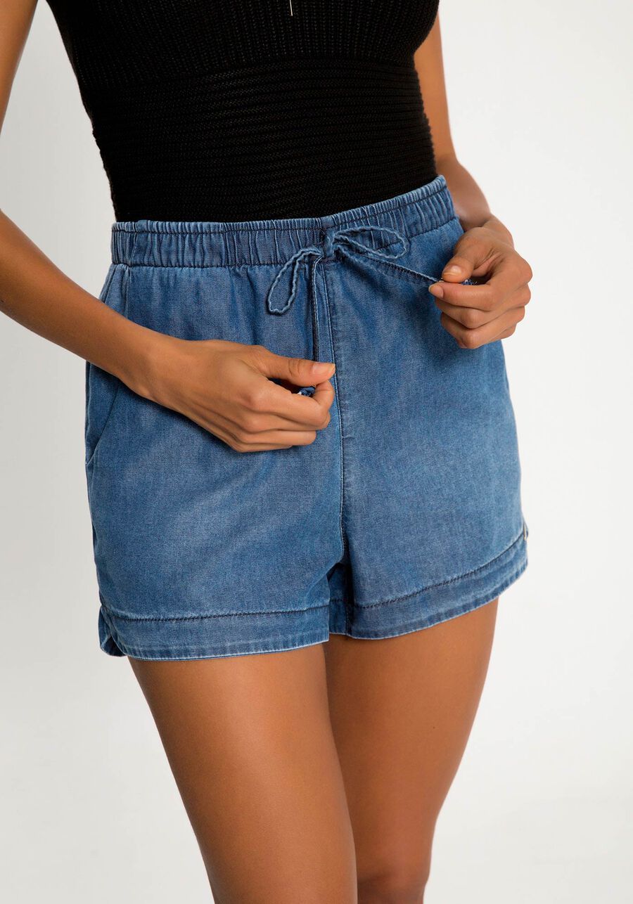 Shorts Jeans Bomber com Cadarço Cós, JEANS, large.