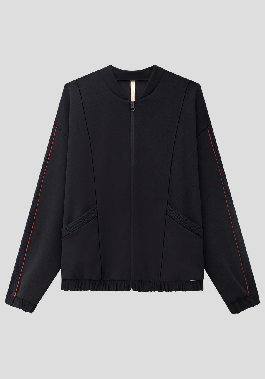 Jaqueta Plus Size em Malha com Bolsos, PRETO REATIVO. Jaqueta Plus Size em Malha com Bolsos, PRETO REATIVO, large.