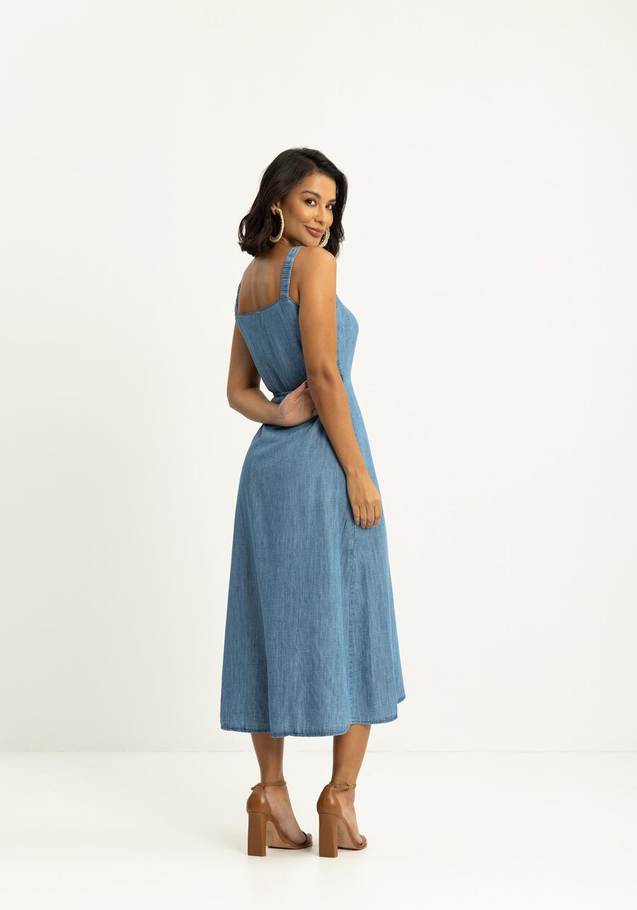 Vestido Jeans Envelope Midi Chá Com Cintura Ajustável, . Vestido Jeans Envelope Midi Chá Com Cintura Ajustável, , large.