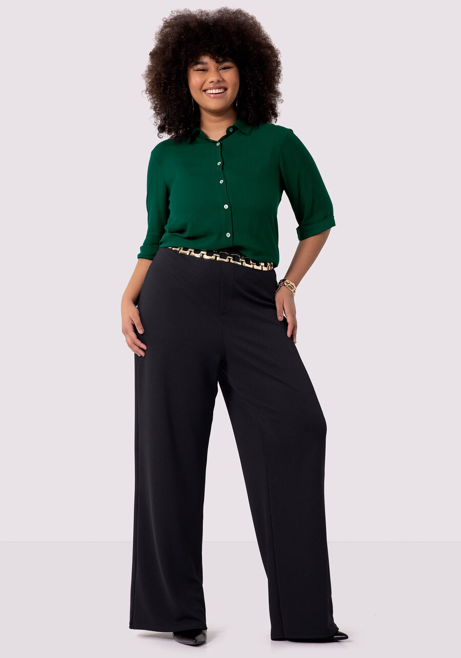 Camisa Plus Size Alongada Com Mangas 3/4 E Botões, . Camisa Plus Size Alongada Com Mangas 3/4 E Botões, , large.