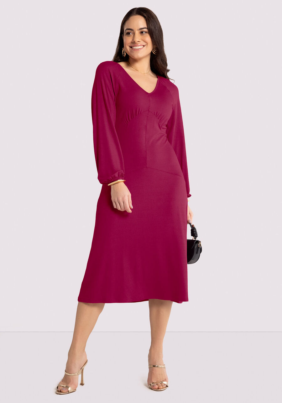 Vestido Midi em Malha com Manga Longa, ROSA DRY ROSE. Vestido Midi em Malha com Manga Longa, ROSA DRY ROSE, large.