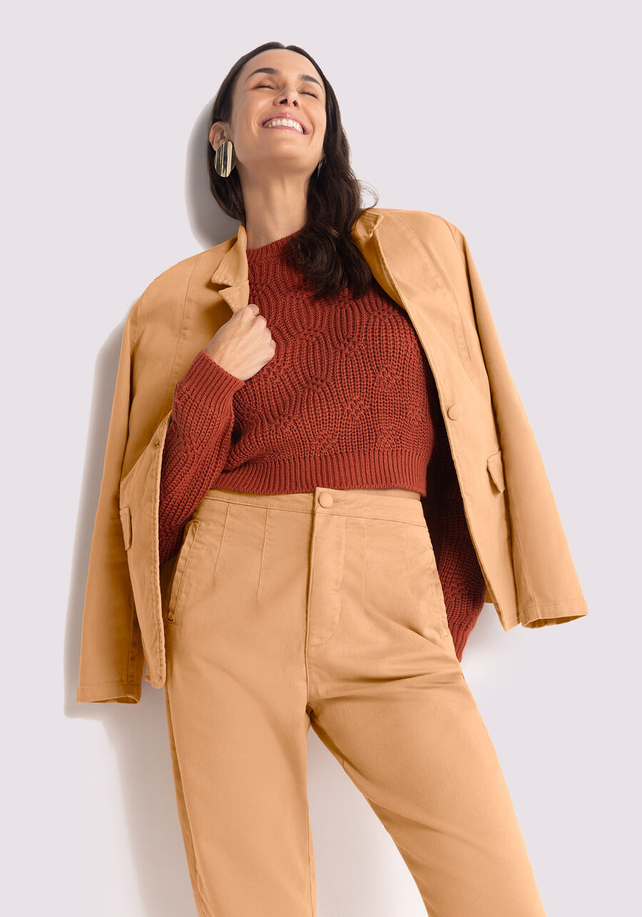 Blazer Sarja Alfaiataria com Elastano, BEGE CAMEL LIGHT. Blazer Sarja Alfaiataria com Elastano, BEGE CAMEL LIGHT, large.