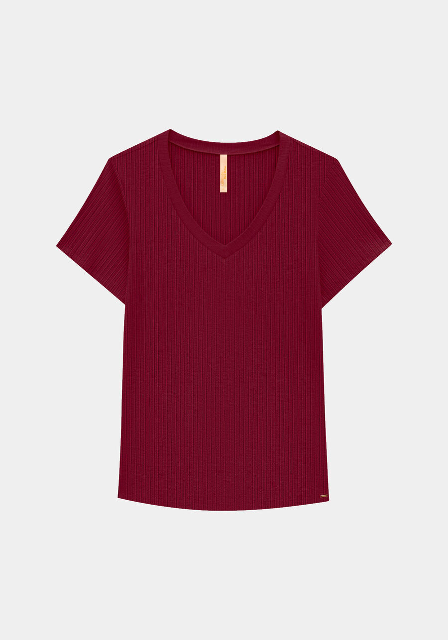 Blusa Básica Em Malha Canelada Com Mangas Curtas E Decote V, . Blusa Básica Em Malha Canelada Com Mangas Curtas E Decote V, , large.