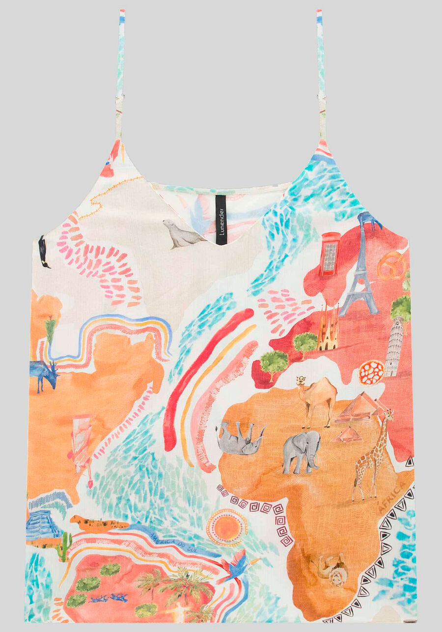 Blusa com Alças em Viscose Estampada, . Blusa com Alças em Viscose Estampada, , large.