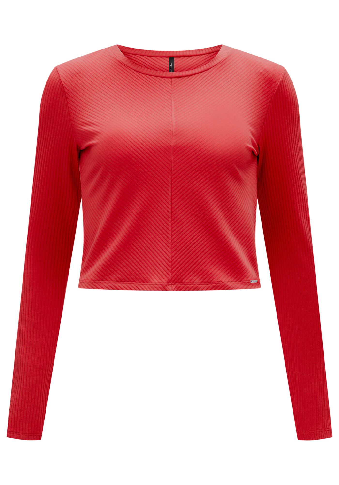 Blusa De Mangas Longas Com Gola Redonda Em Malha Canelada, , large.