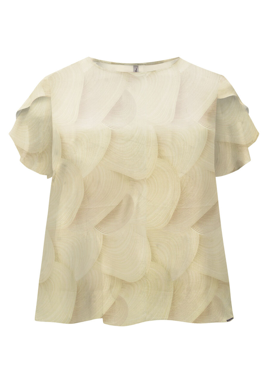 Blusa Fluida Estampada Manga Curta Em Viscose Responsável, . Blusa Fluida Estampada Manga Curta Em Viscose Responsável, , large.