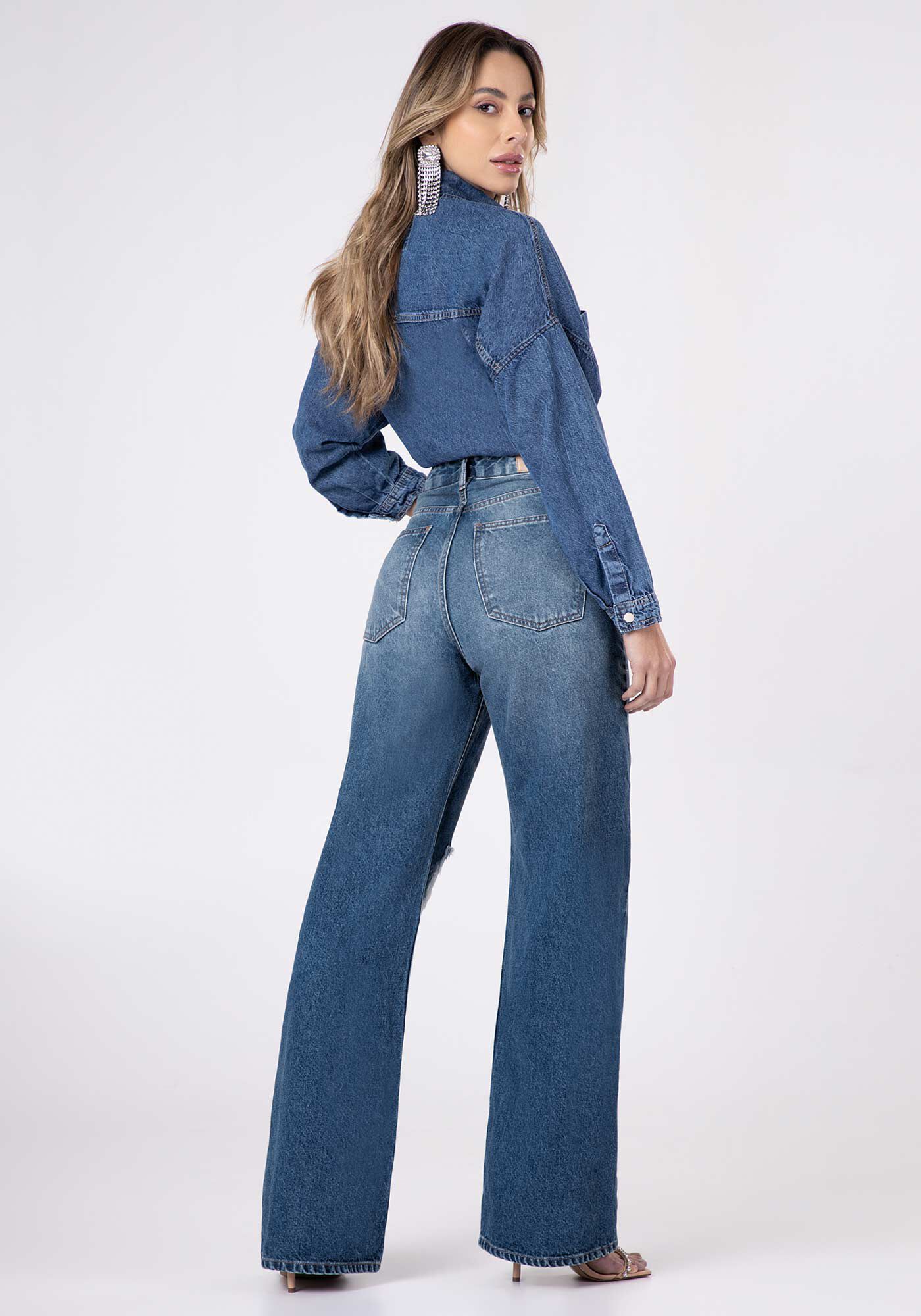 Calça cintura alta discount com babado