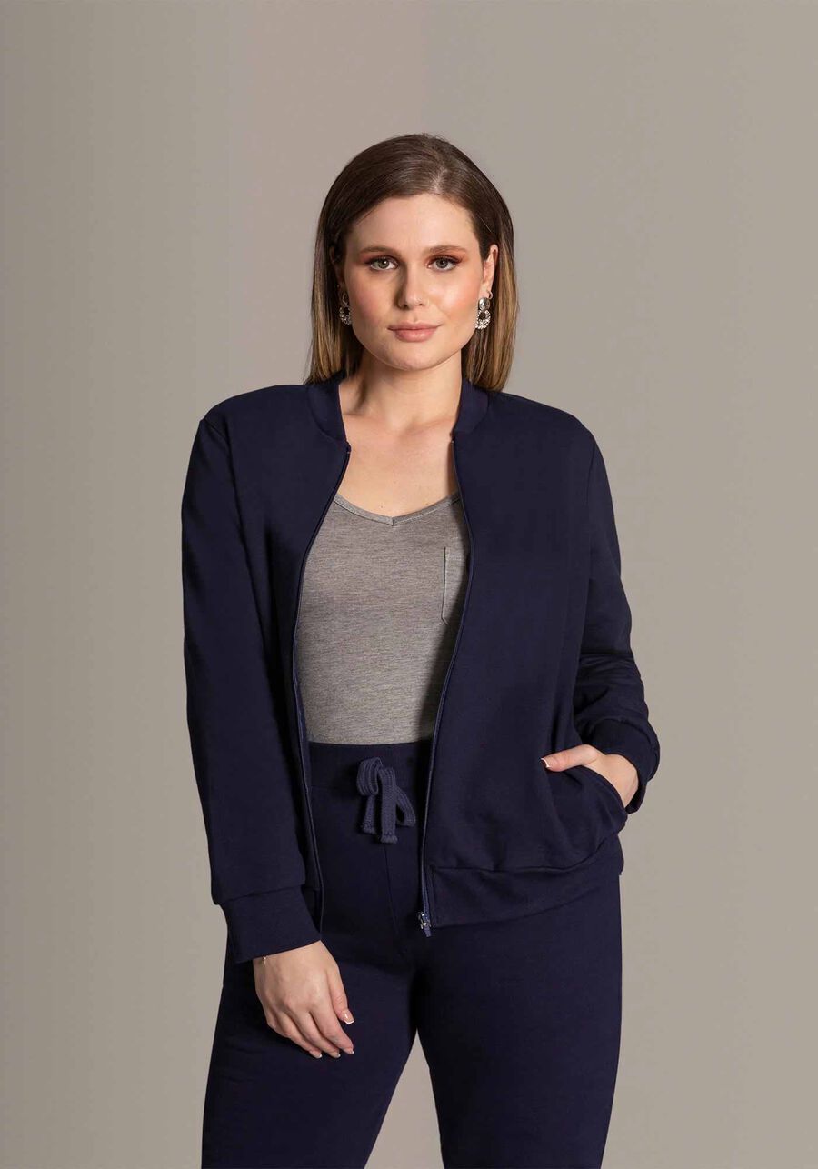 Jaqueta Plus Size Em Moletom Felpado De Algodão Com Zíper, . Jaqueta Plus Size Em Moletom Felpado De Algodão Com Zíper, , large.