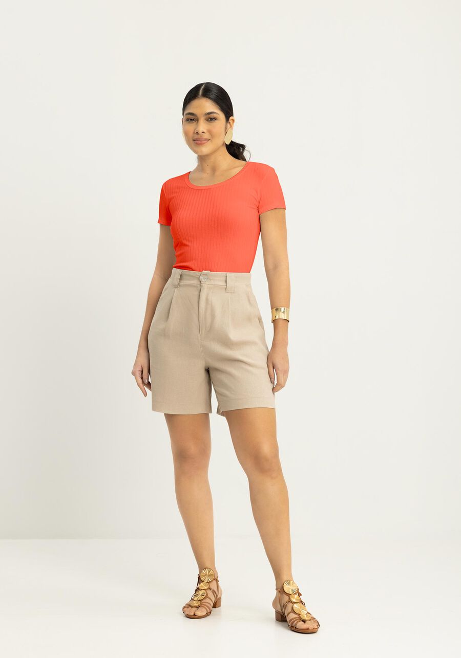 Blusa Em Malha Canelada Com Mangas Curtas E Decote Redondo, . Blusa Em Malha Canelada Com Mangas Curtas E Decote Redondo, , large.
