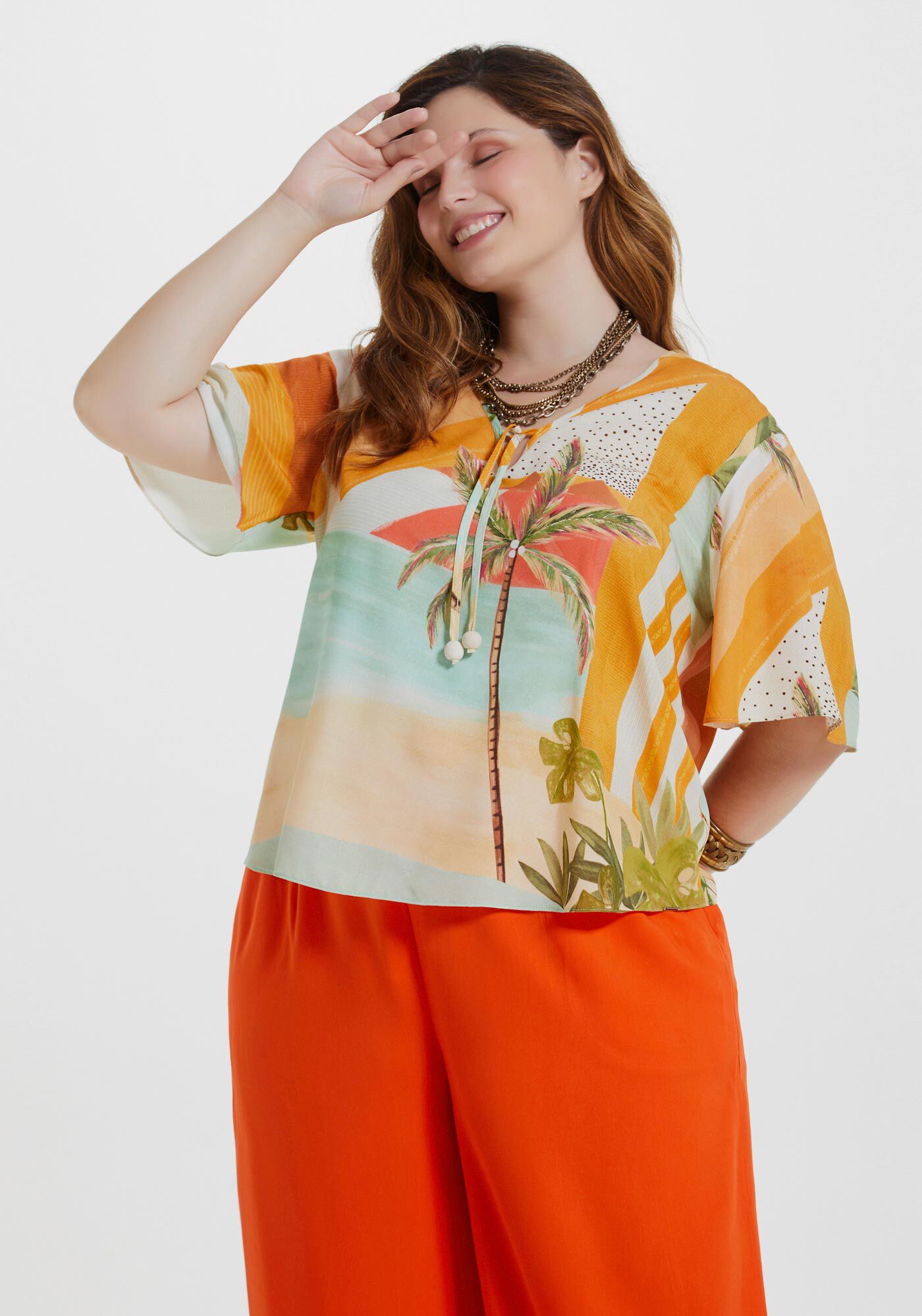 Blusa Plus Size em Viscose com Amarra&ccedil;&atilde;o, , large.