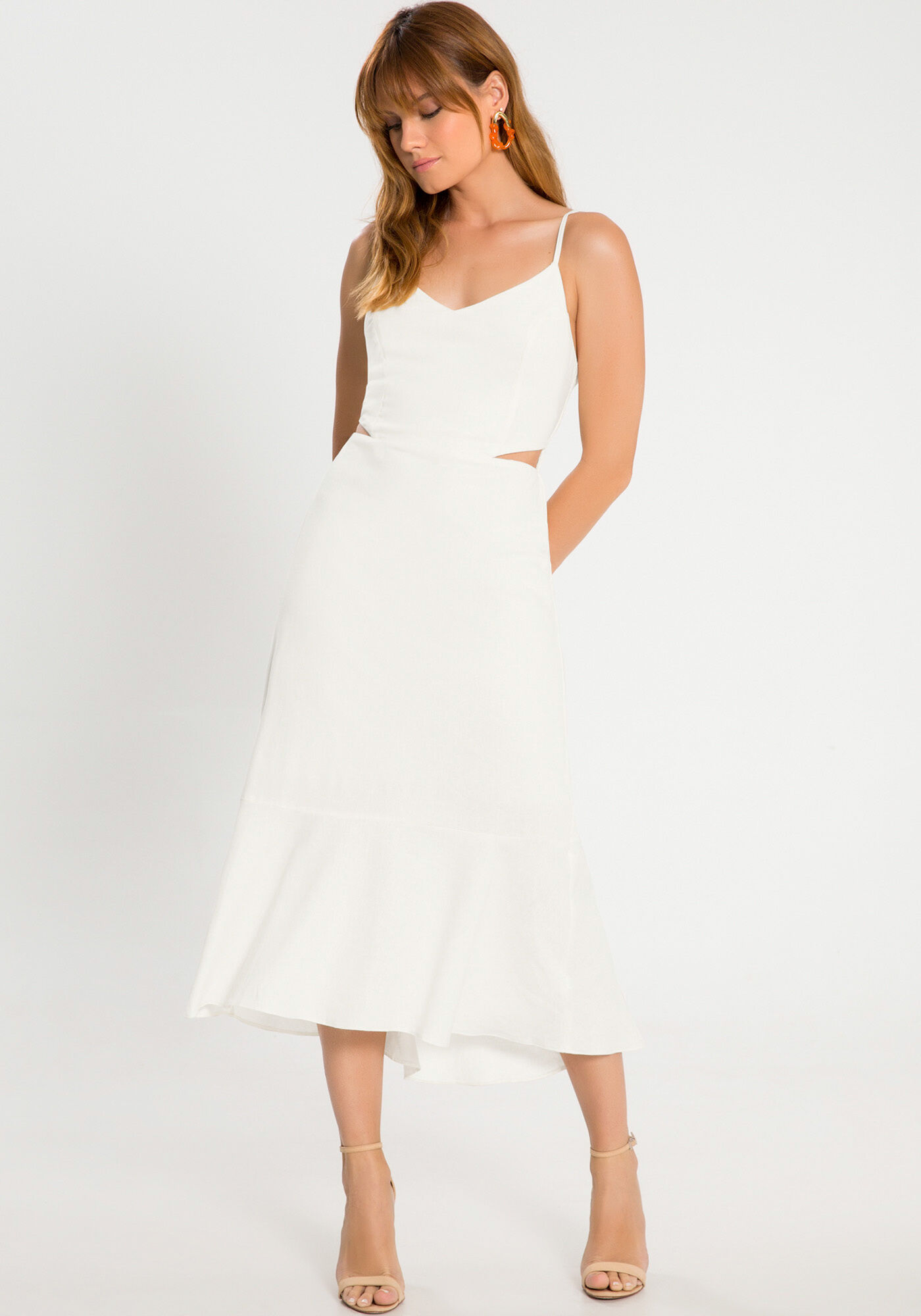 Vestido Midi em Linho com Abertura Lateral Lunender