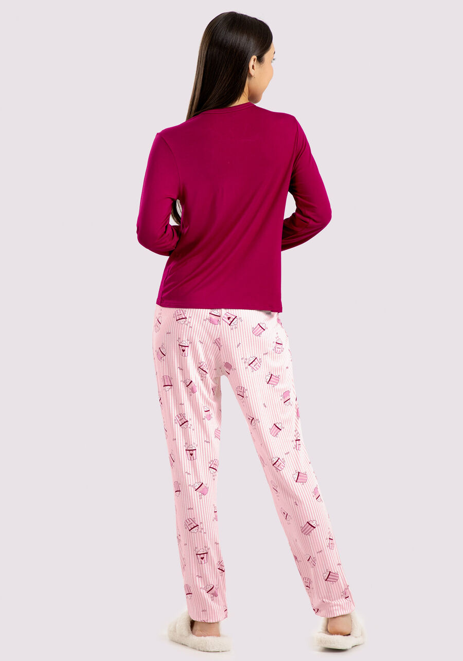 Pijama Longo Juvenil Estampado, PIPOCA ROSA. Pijama Longo Juvenil Estampado, PIPOCA ROSA, large.
