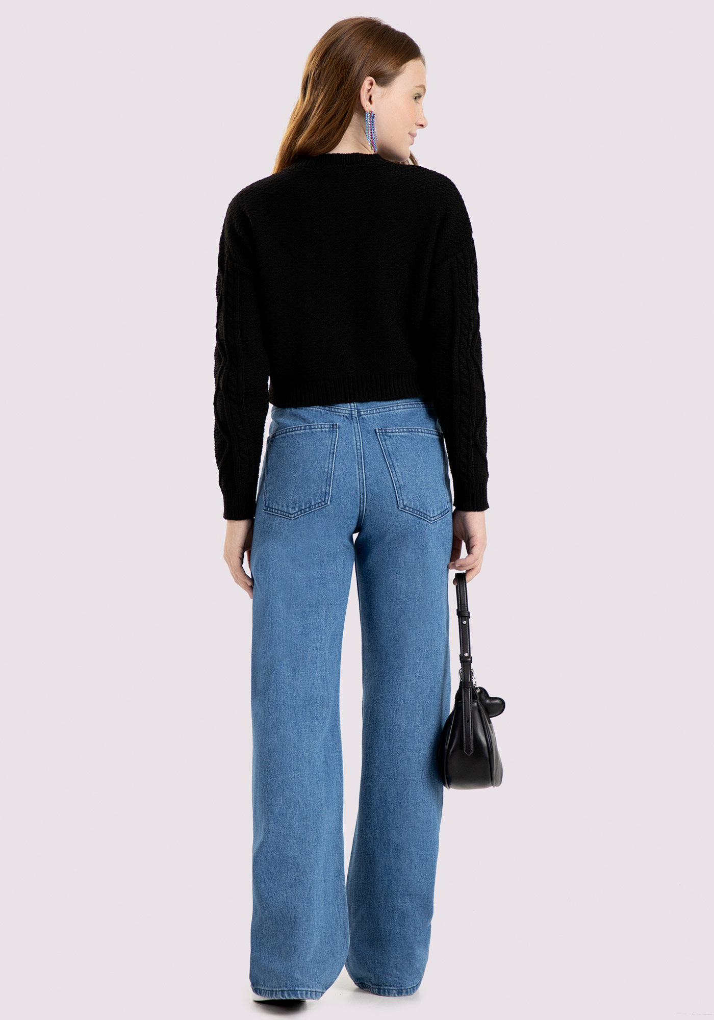 Blus&atilde;o Cropped Juvenil em Tric&ocirc;, PRETO REATIVO, large.