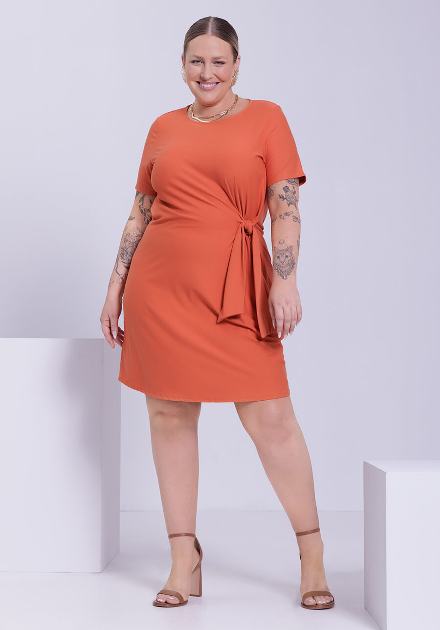 Vestido Curto Plus Size em Malha com Laço Cintura, . Vestido Curto Plus Size em Malha com Laço Cintura, , large.