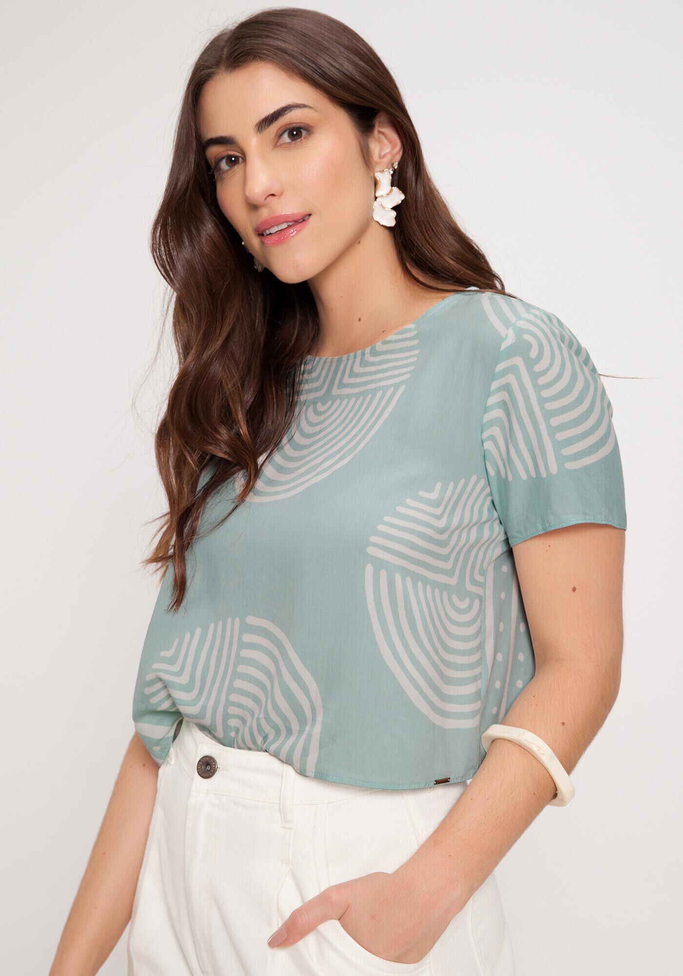 A2B25■ ※ lulu※ Blusa Ombro a Ombro Estampada Franzida | Lez a Lez