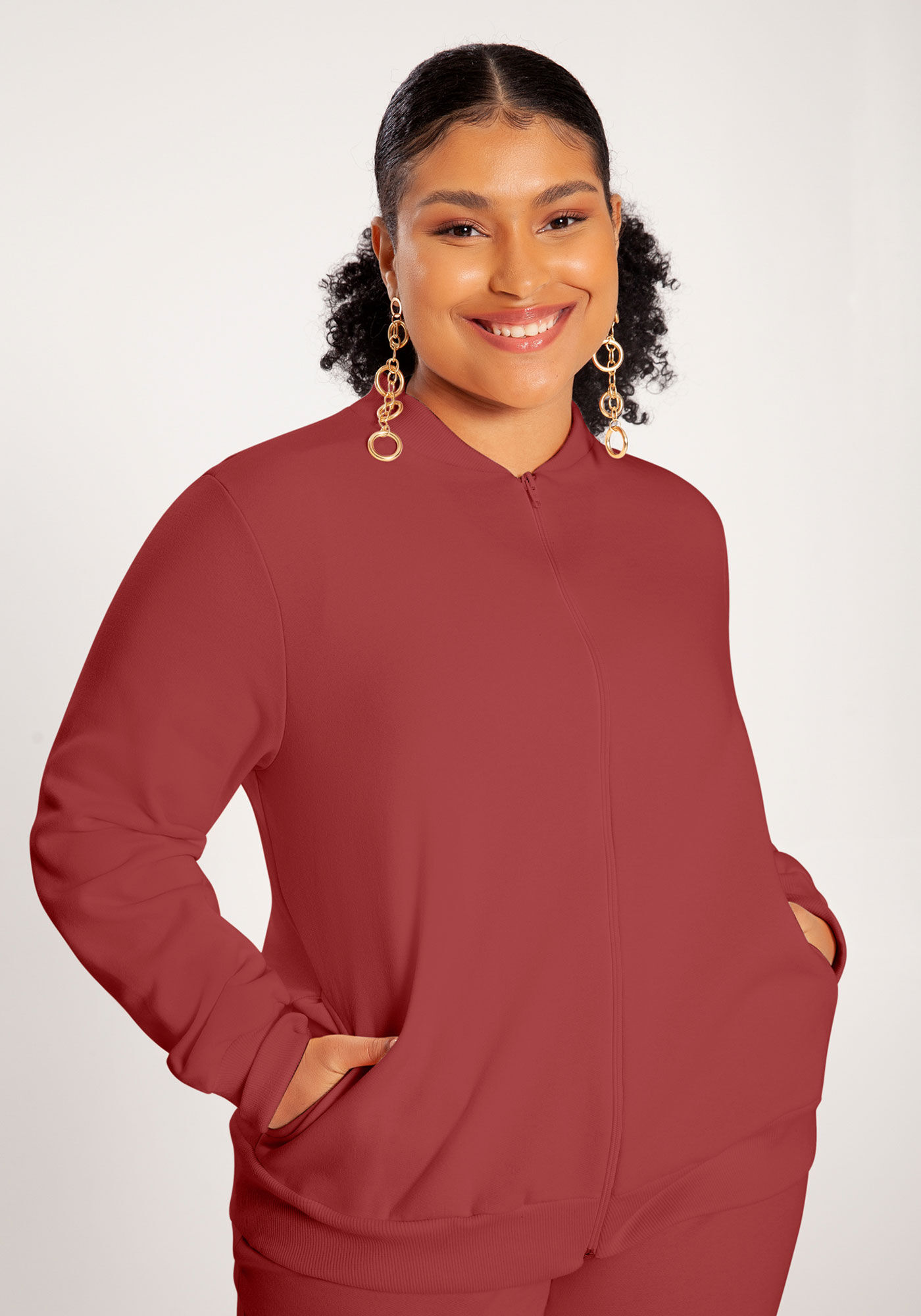 Jaqueta Plus Size Em Moletom Felpado De Algodão Com Zíper | Lunender