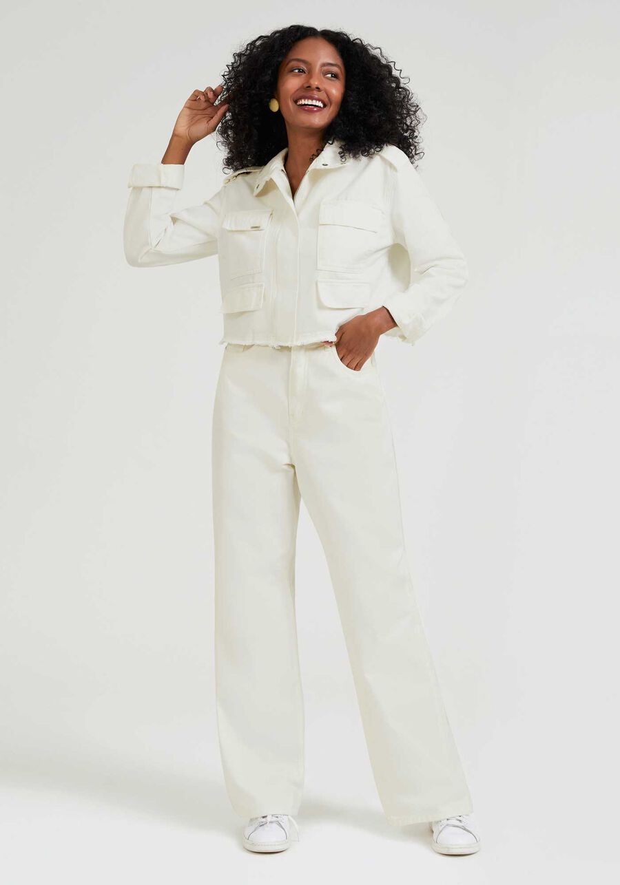 Calça Sarja Wide Leg com Cintura Alta, BRANCO OFF WHITE. Calça Sarja Wide Leg com Cintura Alta, BRANCO OFF WHITE, large.