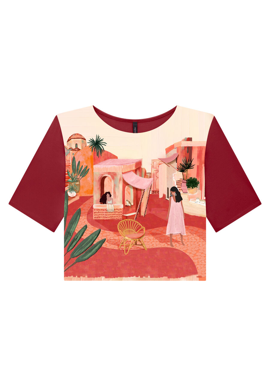 Blusa Cropped em Malha e Tecido Estampada, . Blusa Cropped em Malha e Tecido Estampada, , large.