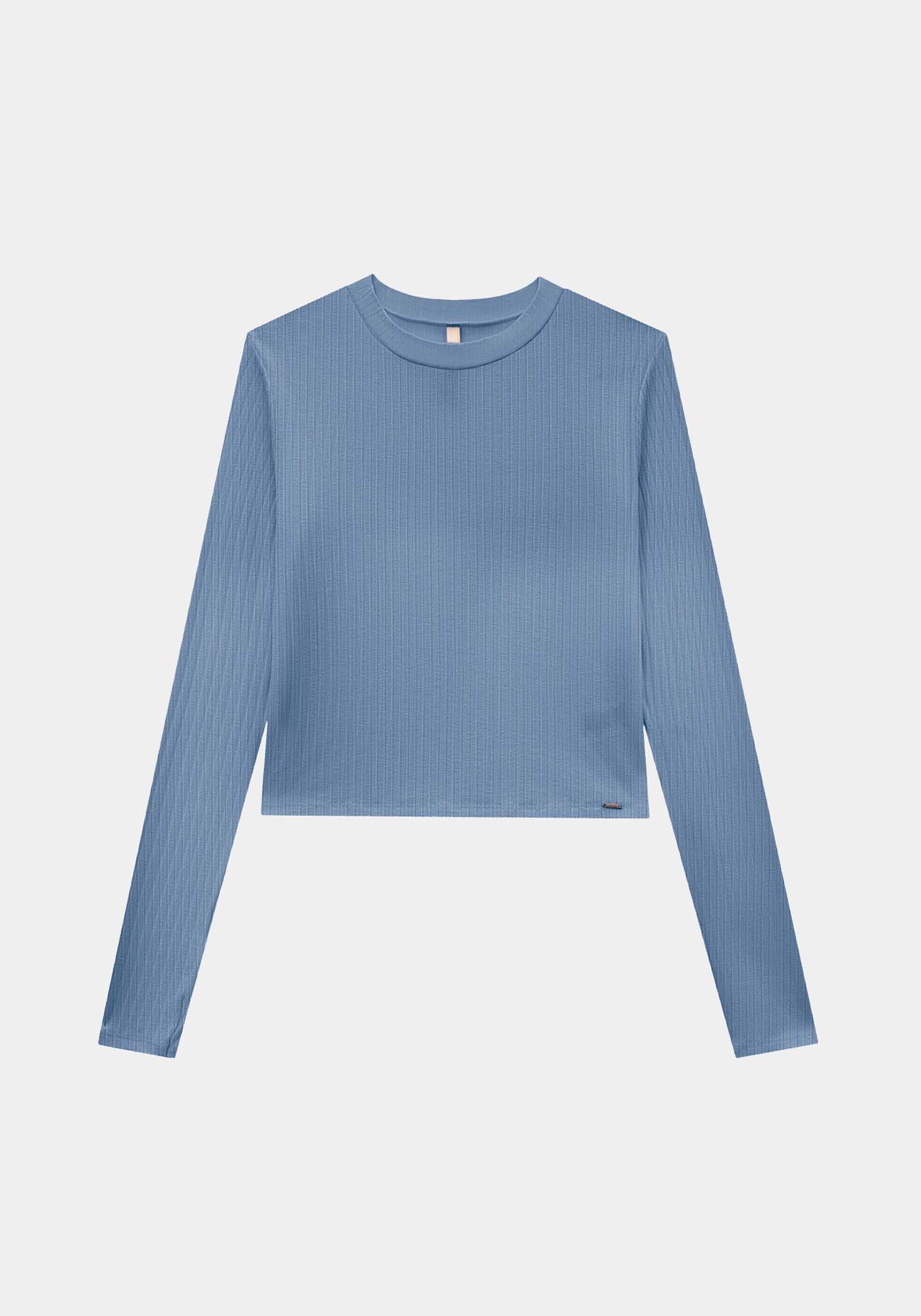 Blusa Manga Longa Canelada B&aacute;sica com Gola, , large.