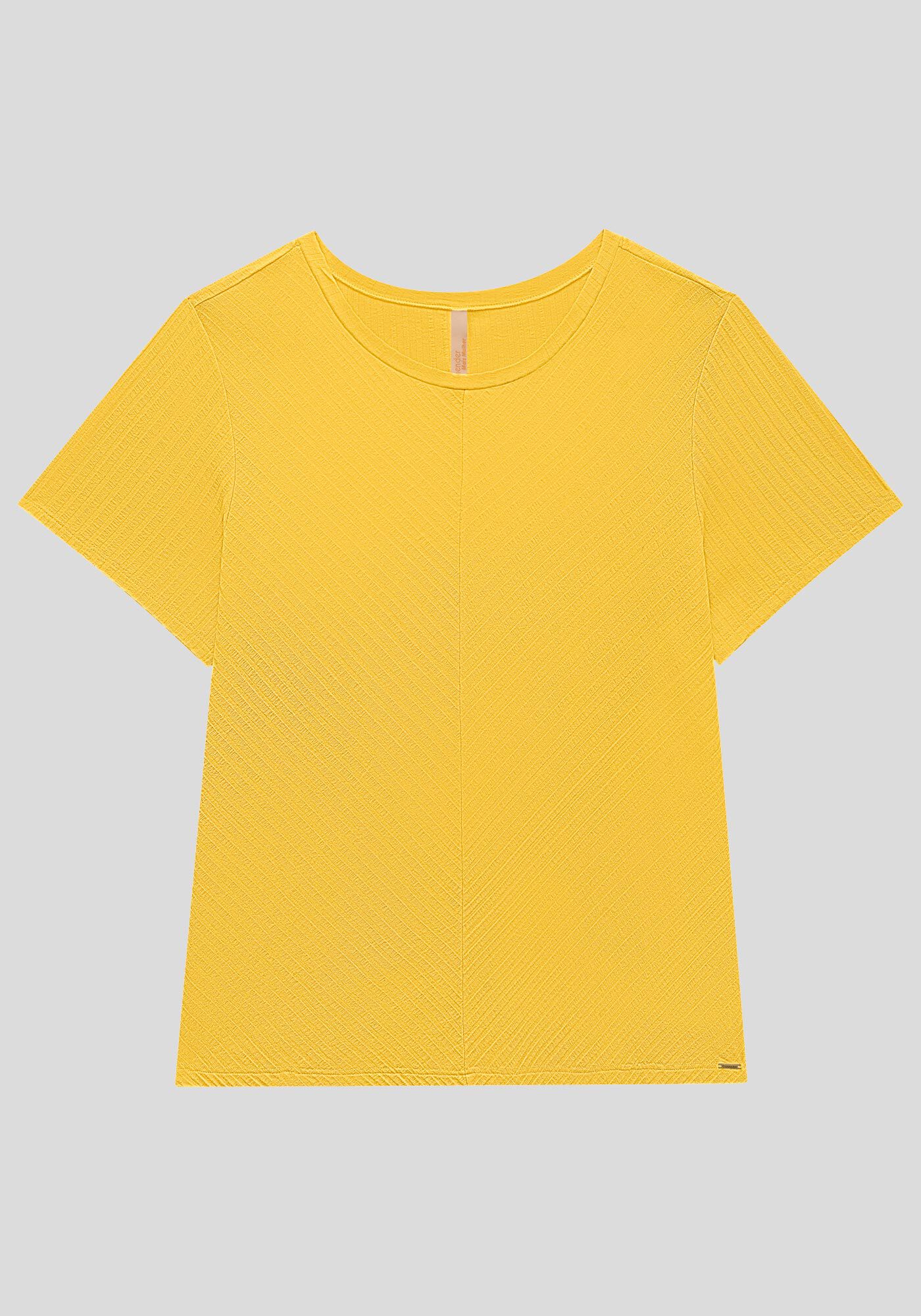 Blusa B&aacute;sica Canelada De Mangas Curtas Com Recorte Frontal, , large.