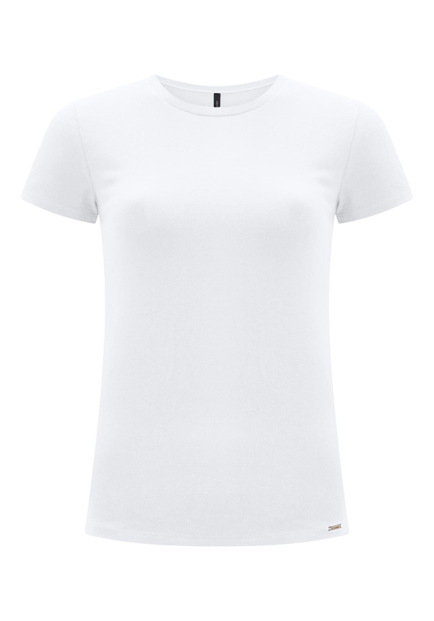 Blusa B&aacute;sica de Mangas Curtas Em Malha De Algod&atilde;o E Elastano, , large.