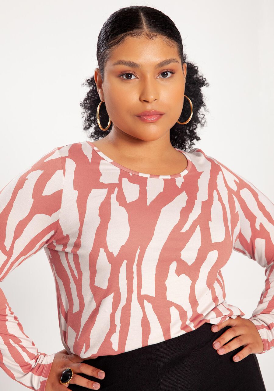 Blusa Plus Size em Viscose com Mangas Longas, MANUSCRITO LARANJA. Blusa Plus Size em Viscose com Mangas Longas, MANUSCRITO LARANJA, large.