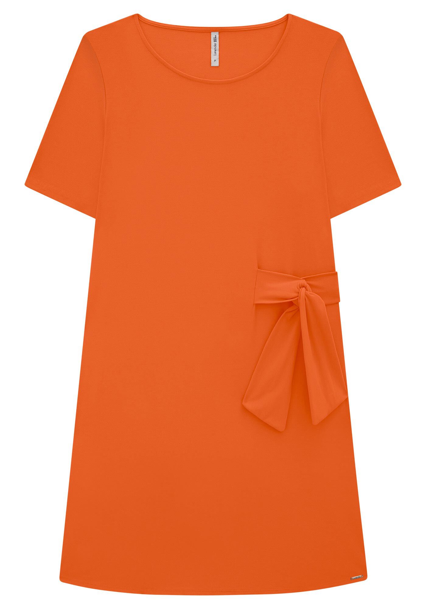 Vestido Curto Plus Size em Malha com La&ccedil;o Cintura, LARANJA RUSTY, large.
