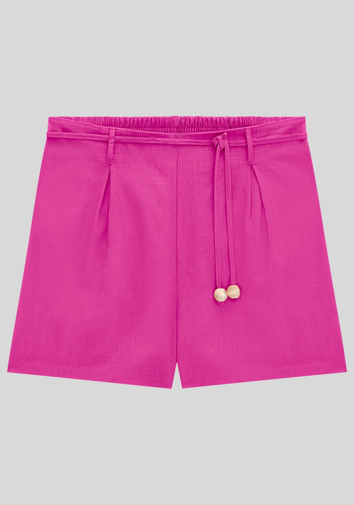 Shorts Plus Size Alfaiataria em Linho com Cinto, ROSA BISON, large.