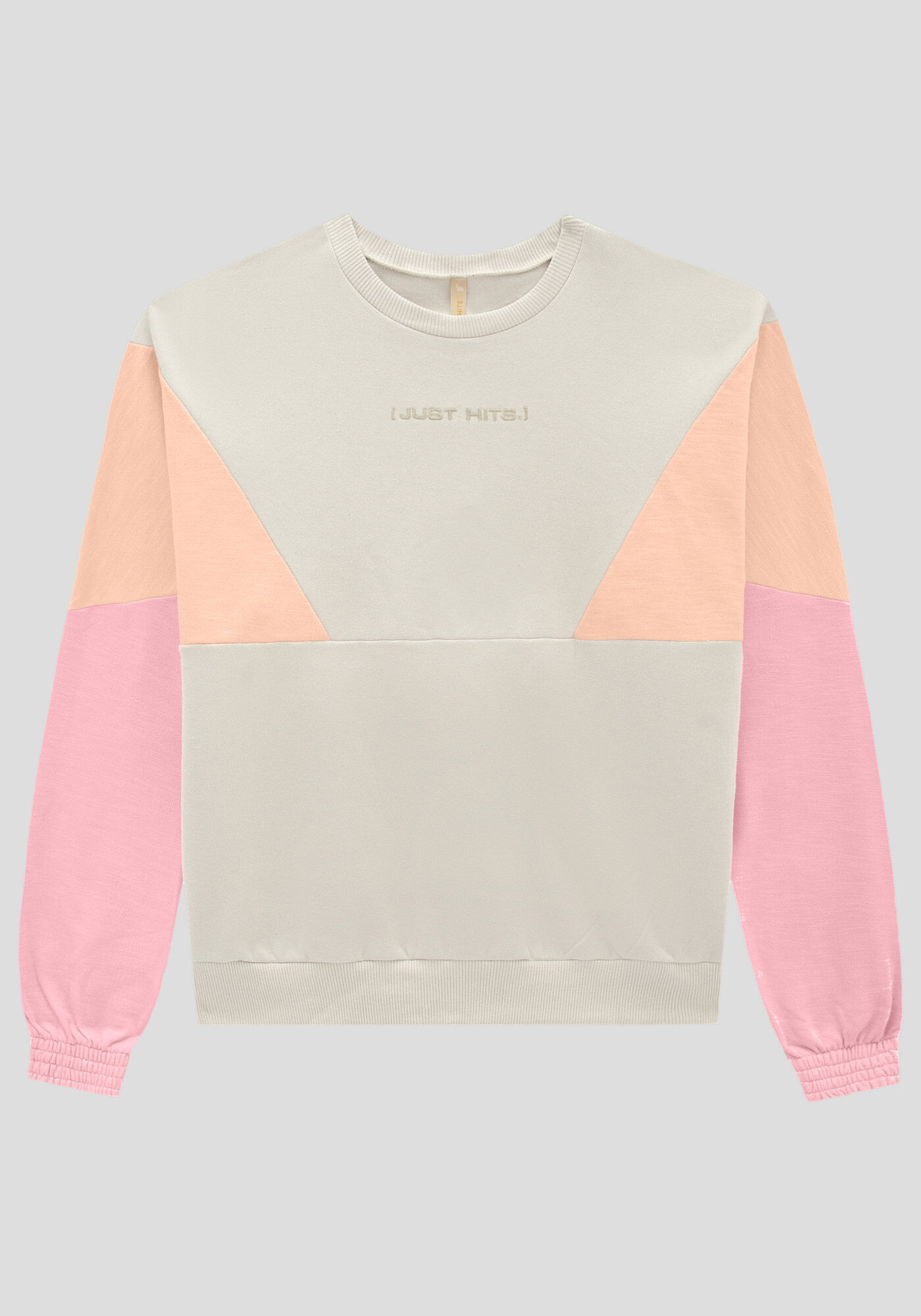 Blus&atilde;o Juvenil em Moletom com Recortes, BEGE SYSTEM, large.