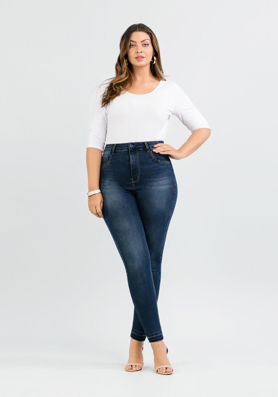 Calça Cropped Plus Size Fit For Me, JEANS ESCURO, large.